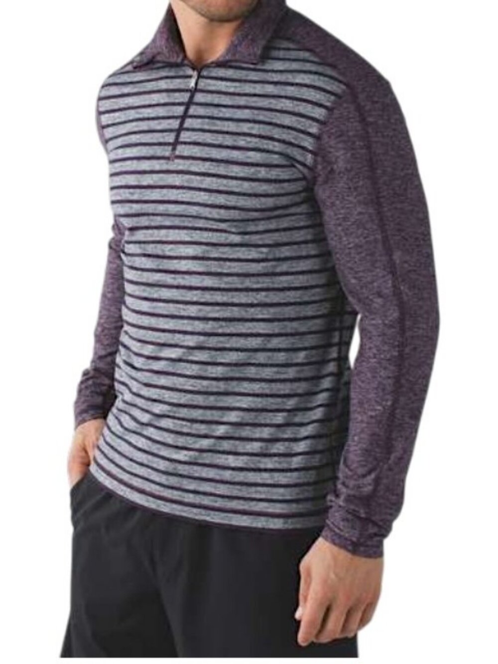 LULULEMON Deep Zinfandel Stripe Surge Warm 1/2 Zip Rulu Running Top size M